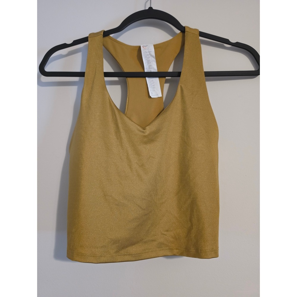 Fabletics Tank Top Womens S Gold Polyamide Racerback Shelf Bra Crop Activewear